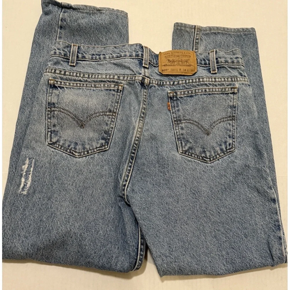 Vintage Levis 505 34x30 Orange tab 505 jeans faded denim‎ blue 80s 90s